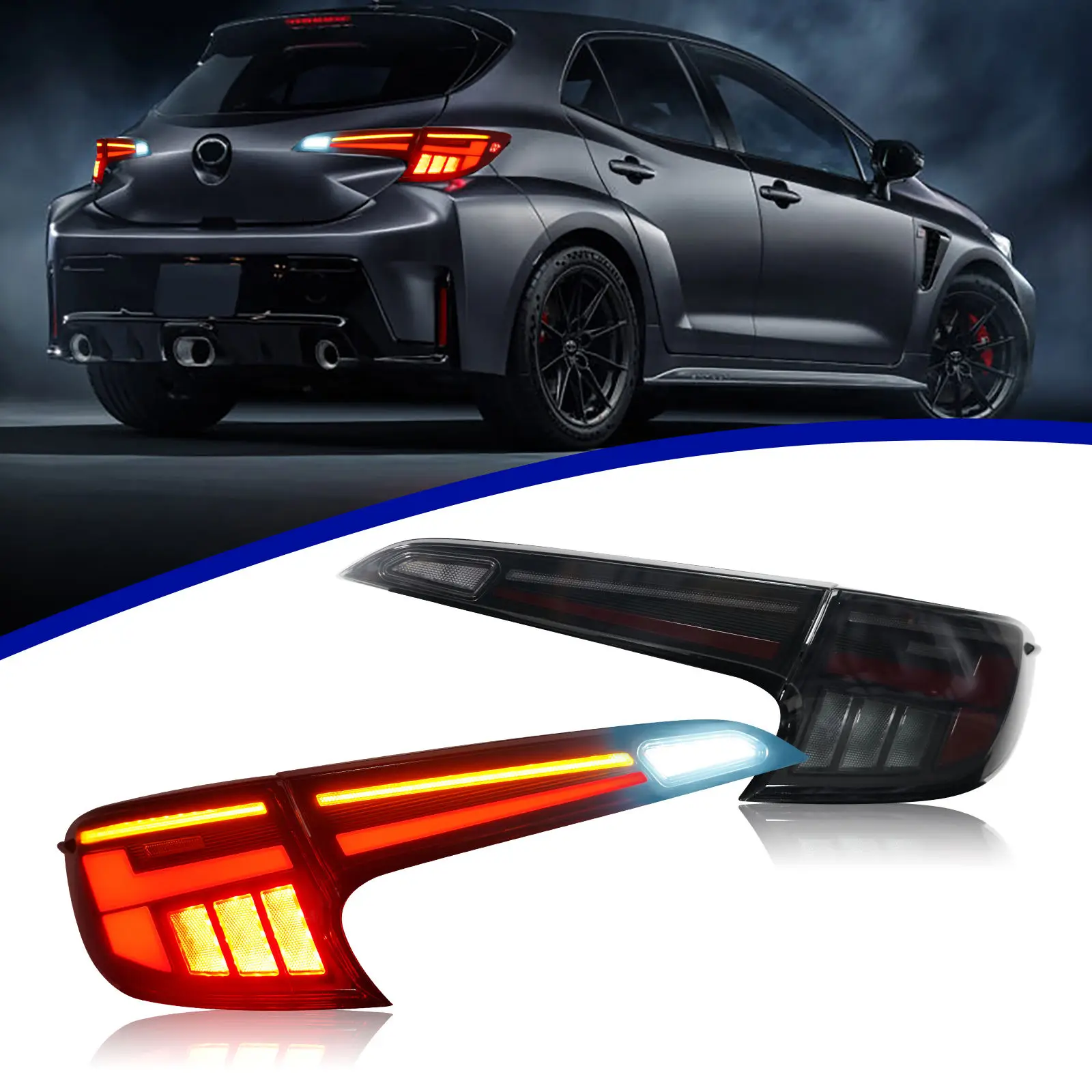

LED Tail Lights for Toyota Corolla Hatchback SE XSE GR 2019-2025 with Dynamic Sequential Turn Signals