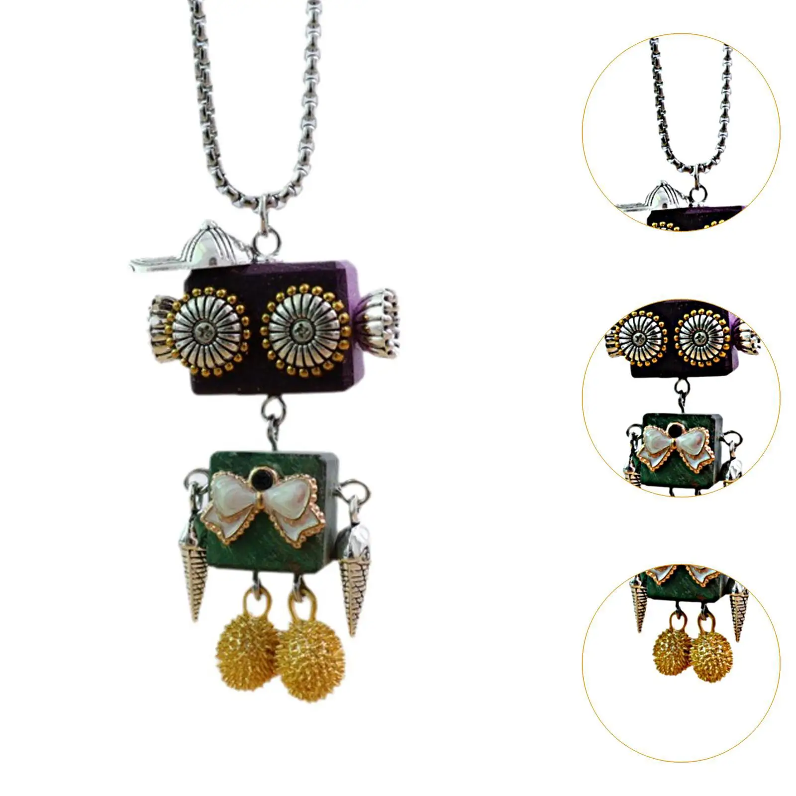 Creative Wood Steam Robot Pendant Necklace Trendy Long Clavicle Chain for Ladies Birthday Gift