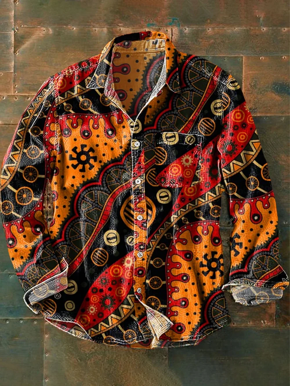 

2025 новая модная модная мужская винтажная рубашка с длинными рукавами и рисунком маслом в художественном стиле с принтом, мужской топ