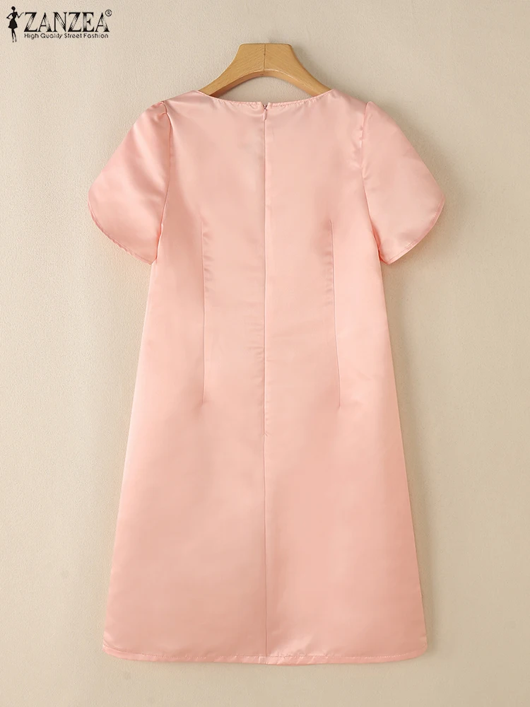 ZANZEA été robe en Satin élégant femmes robes 2025 mode à manches courtes fête genou longueur robe d'été élégant décontracté VWork estidos