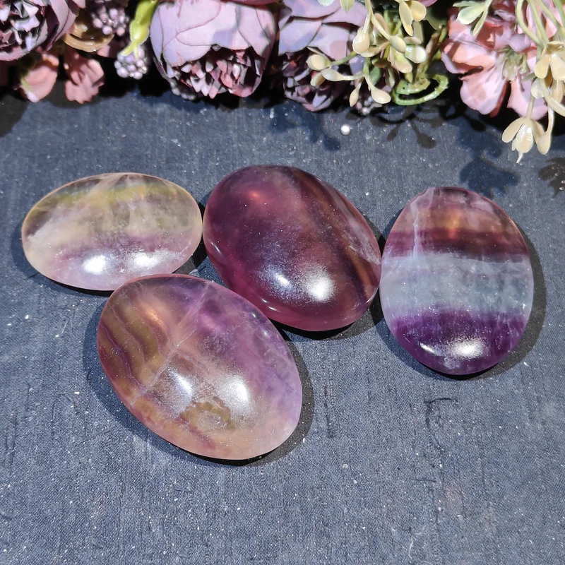 Natural tumbled stone Rainbow Fluorite flat palm tumbled oval flat gemstones healing crystal stone palm wholesale