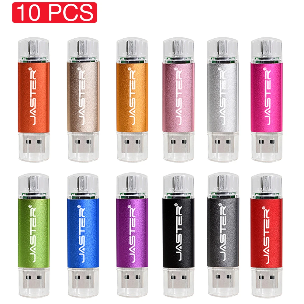 

JASTER 10 PCS LOT OTG USB Flash Drive 128GB Free TYPE-C Memory Stick 64GB for Smart Phone Pen Drive 32GB Black U Disk 16GB Blue