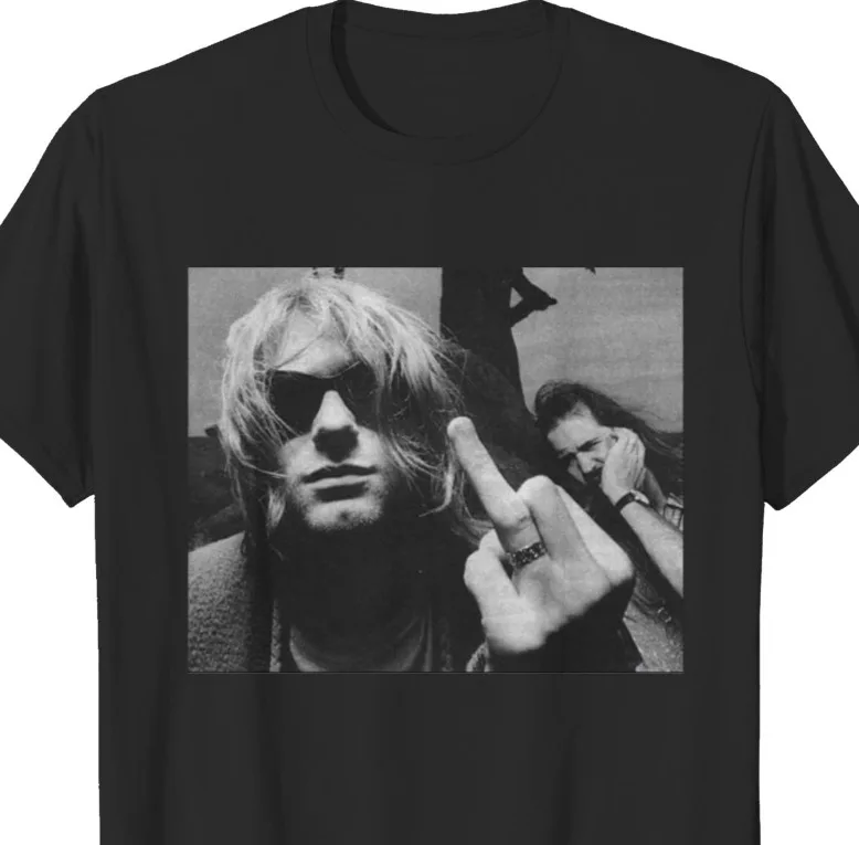 Vintage Kurt Cobain Middle Finger Shirt Funny 90S Photo Graphic Tee S-5Xl