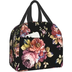 Lunch Bag Colorful Floral Insulated Lunch Box Freezable Cooler Thermal Waterproof Lunch Tote Bag for Travel Work Hiking Picnic