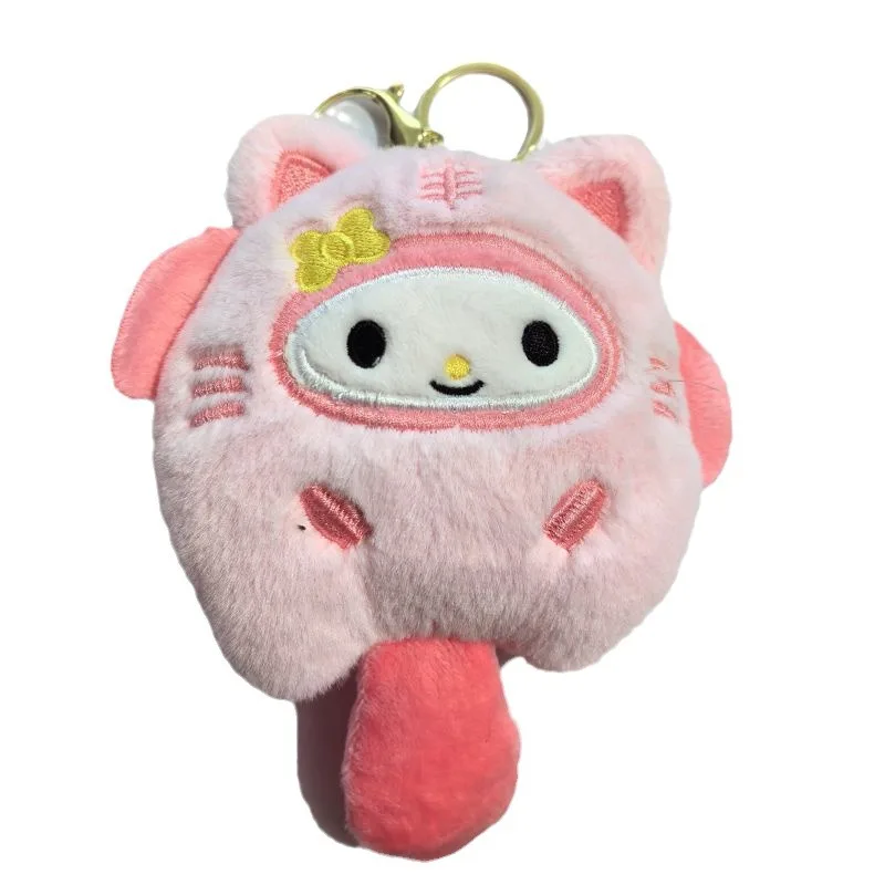Japonês sanrio dos desenhos animados brinquedo de pelúcia chaveiro kawaii olá kitty kuromi mochila pingente purin cinnamoroll presente do feriado das crianças