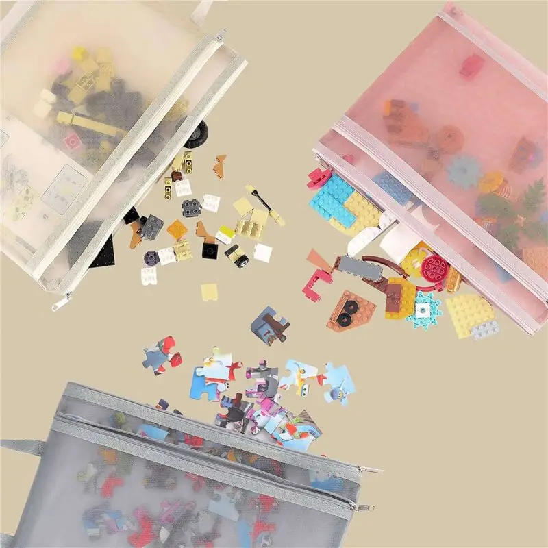 ABWR-30 Pack Colored Double-Layer Mesh Zipper Pouch Bags, Building Block Sets Storage & Organization 15Pcs A4+15Pcs A5