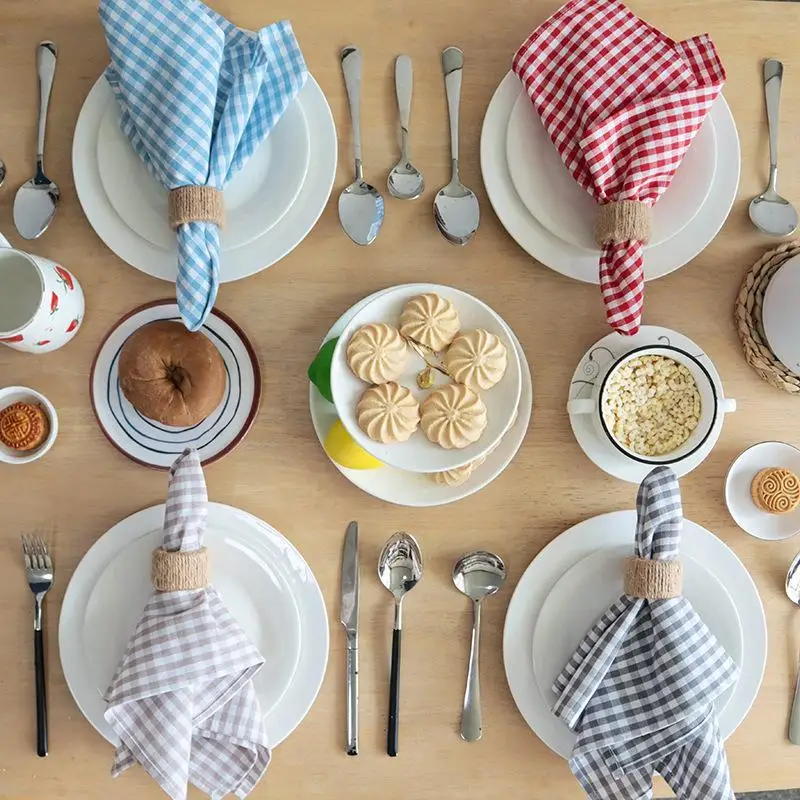 Gingham Napkin 45cm X 45cm Cotton Small Check Cloth Table Napkin Wedding Christmas Party Red Gray Blue Decor
