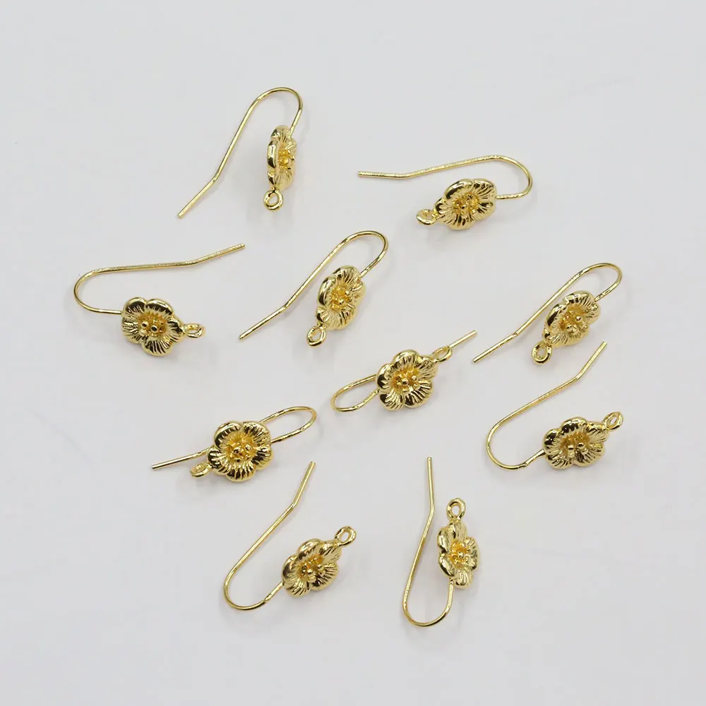 APDGG 20 Pcs Copper Gold Plated Flower Earrings Hook For Pearl Earrings Making DIY Craft Accessories