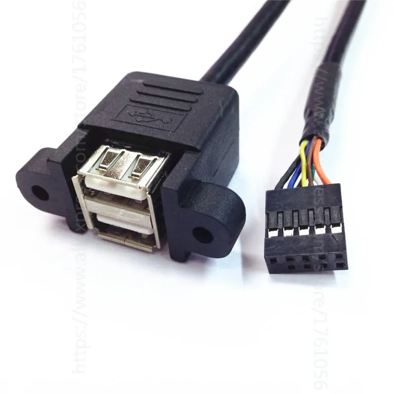 30cm 50cm Motherboard Internal 9pin Pitch 2.54mm to Dual Port USB 2.0 A Female Screw Lock Panel Mount Cable