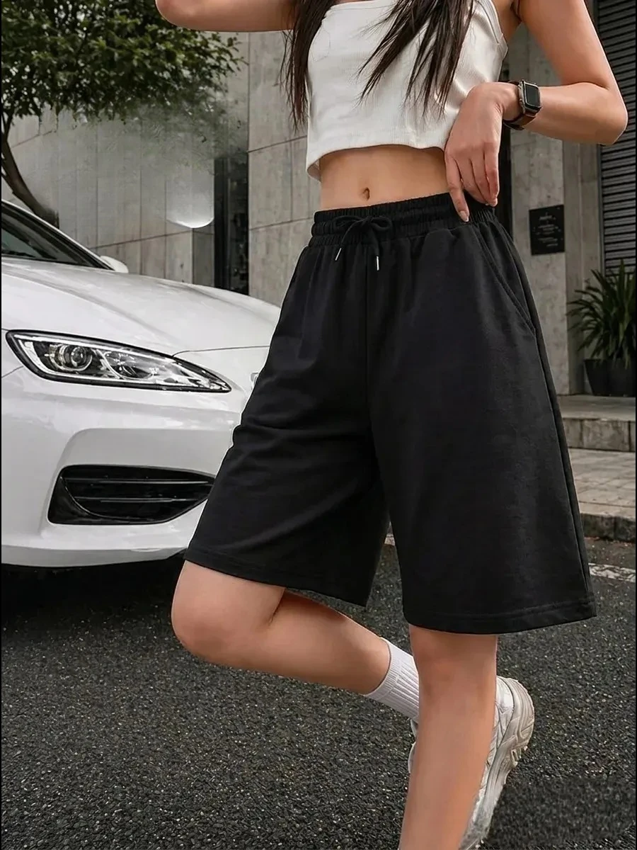 2026 Women's Summer Casual Shorts, Drawstring Waist Double Pockets Solid Color Loose Fit Suitable for Fitness and Home Wear