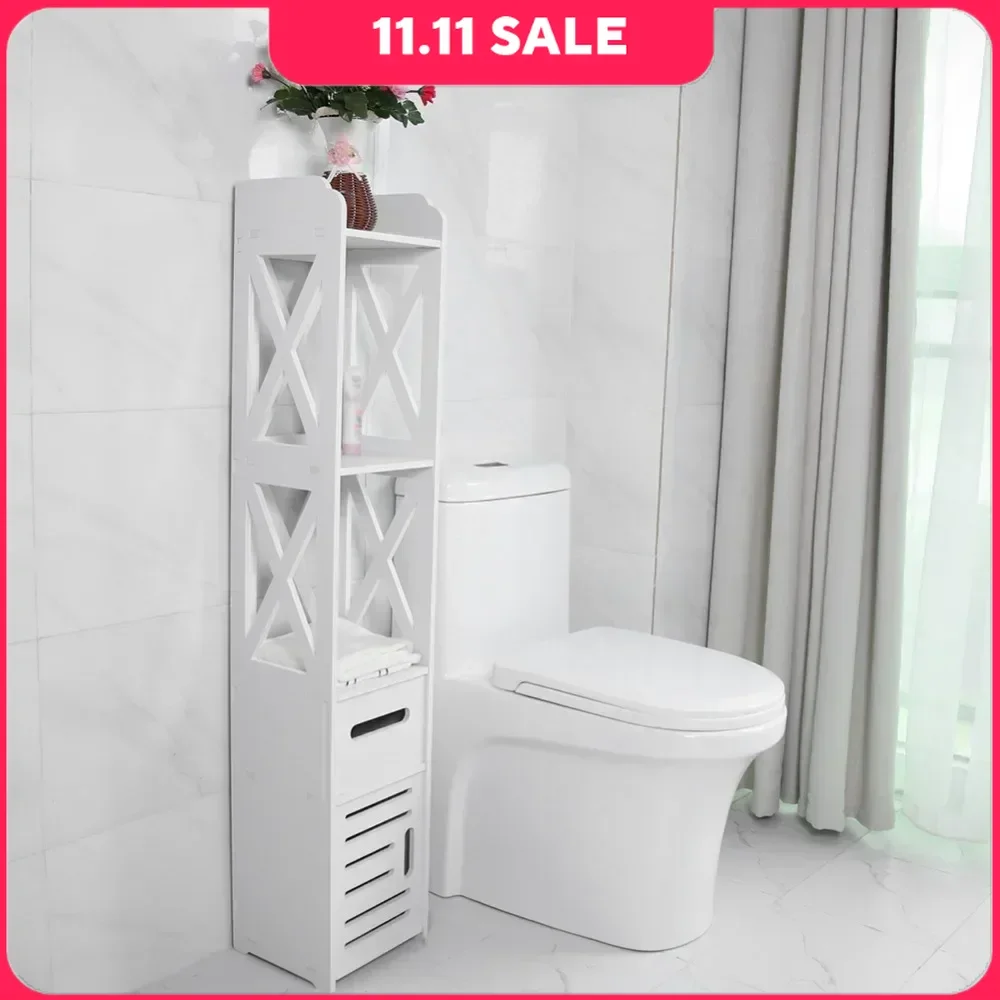 

Bathroom Cabinets,2X White Wooden Bathroom Cabinet Shelf Cupboard Bathroom Storage Rack, 47.24*8.85*8.66 Inch,Bathroom Cabinets