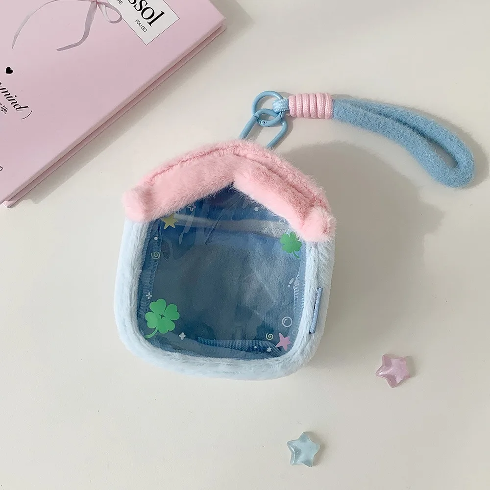 Cute Cartoon House Shape Doll Toy Bag Transparent Dustproof Doll Display Box Backpack Pendant Portable Data Cable Storage Bag