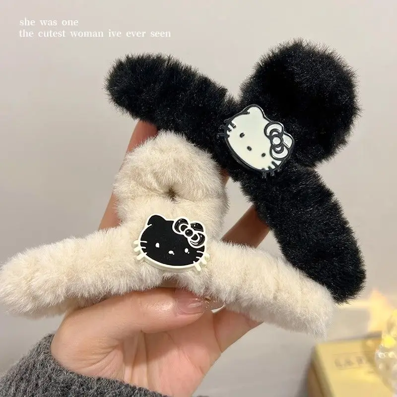 

New Kawaii Sanrio Hello Kitty Plush Claw Clip Women's Back of Head Shark Hairpin Premium Hair Accessories for Girls Gift