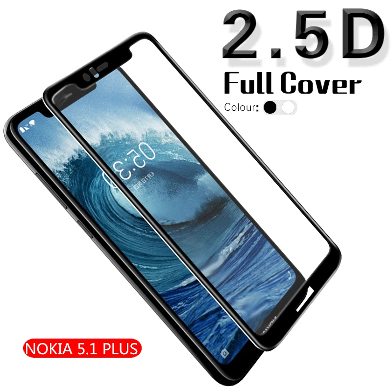 2.5D Arc Full Cover Tempered Glass Film For NOKIA 5.1 PLUS X5 Screen Protector Glass Front Cover Film Glass White & Black Cover