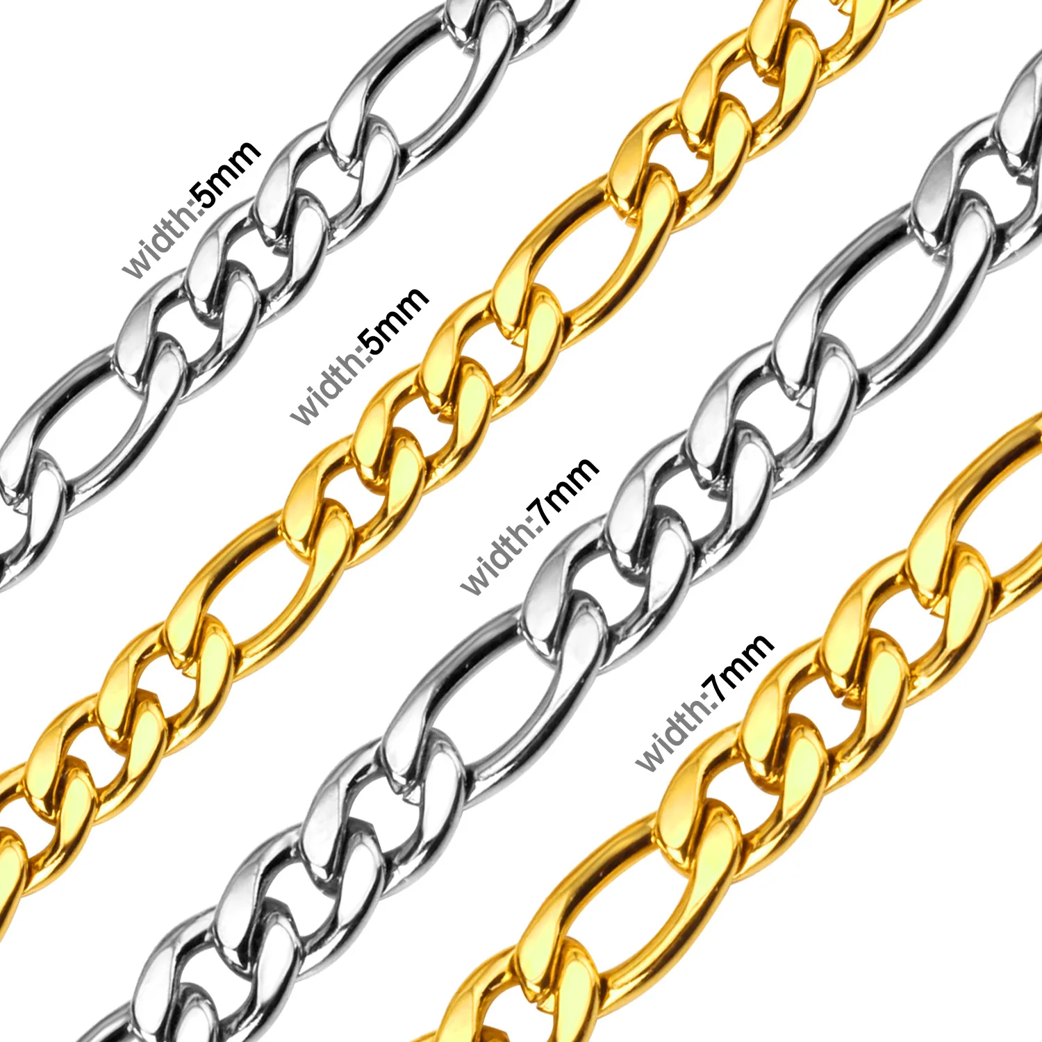 LUXUSTEEL Basic Punk Stainless Steel Chain Necklace For Women Men Cuban Figaro Braided Wheat Link Choker 5MM/7MM Wholesale