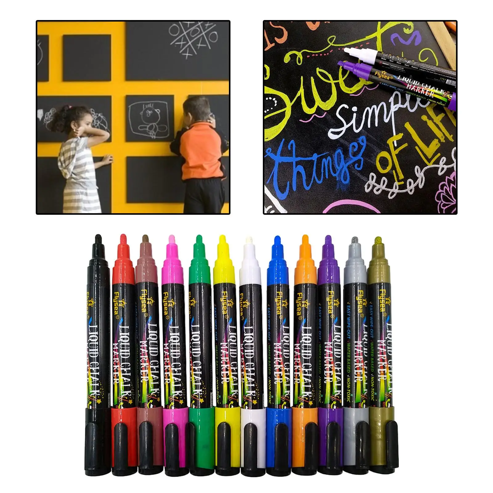 

12Pcs Chalk Marker Set Fluorescent Colors Creative Erasable Highlighter Pens