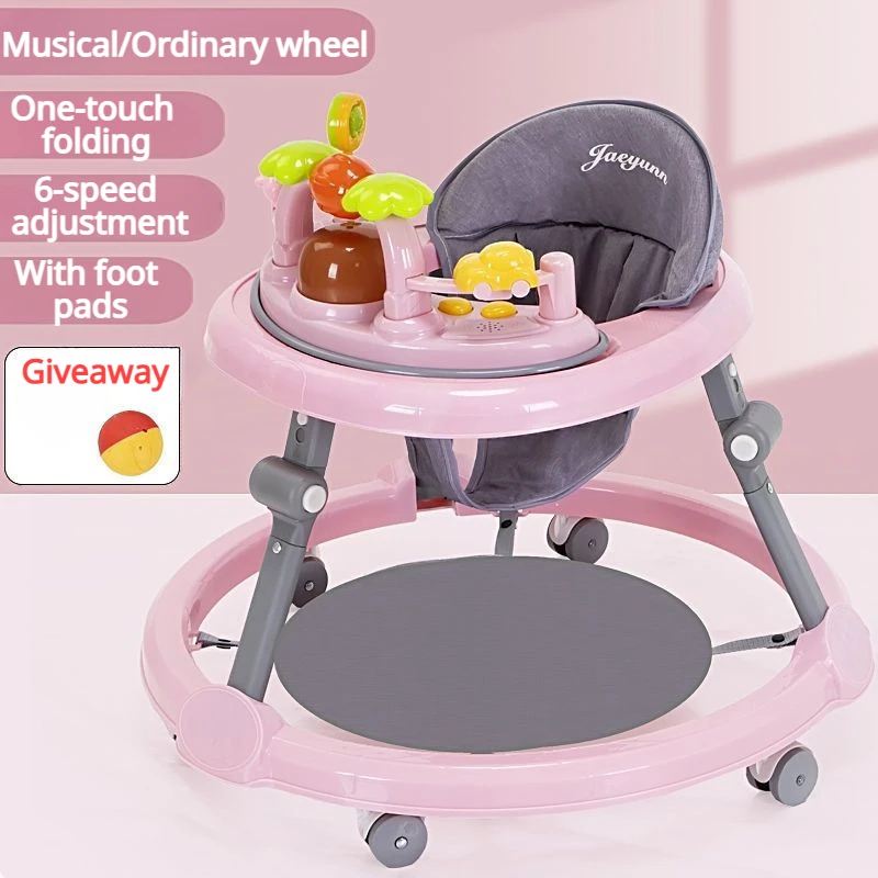 Baby-Aktivitäts-Walker mit Musik und Licht, abnehmbarer Fußstütze, Spielzeugständer, Futtertablett, zusammenklappbarer, tragbarer Babystuhl mit einer Hand für Kleinkinder