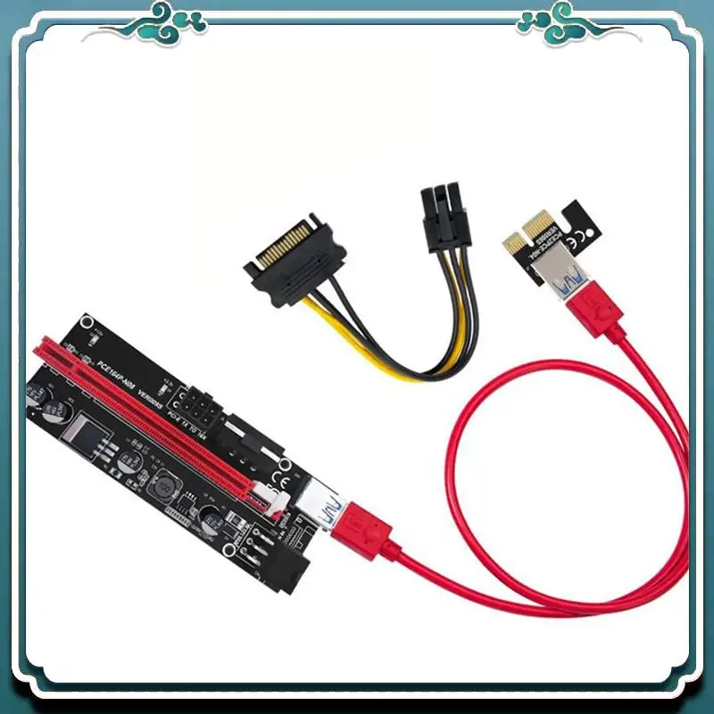 

Easy To Use 6Pcs Pci-E Adapter Card Ver009s PCI-E 1X TO 16X 6Pin/4Pin USB Graphics Extension Cable Adapter Card For Mining Machi
