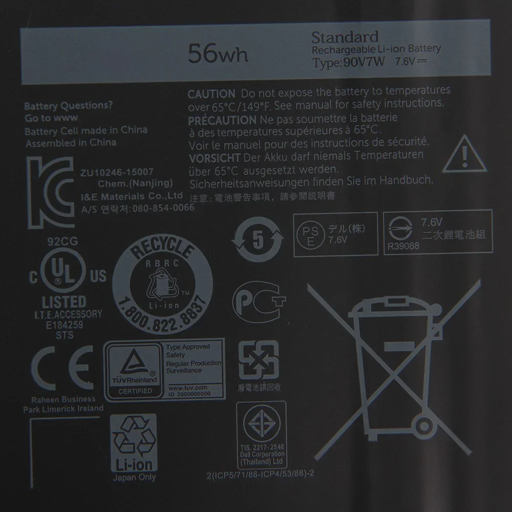 Replacement Battery 90V7W JD25G JHXPY 0N7T6 DIN02 For Dell XPS 13 9350 9343 13D-9343 56Wh Batteries