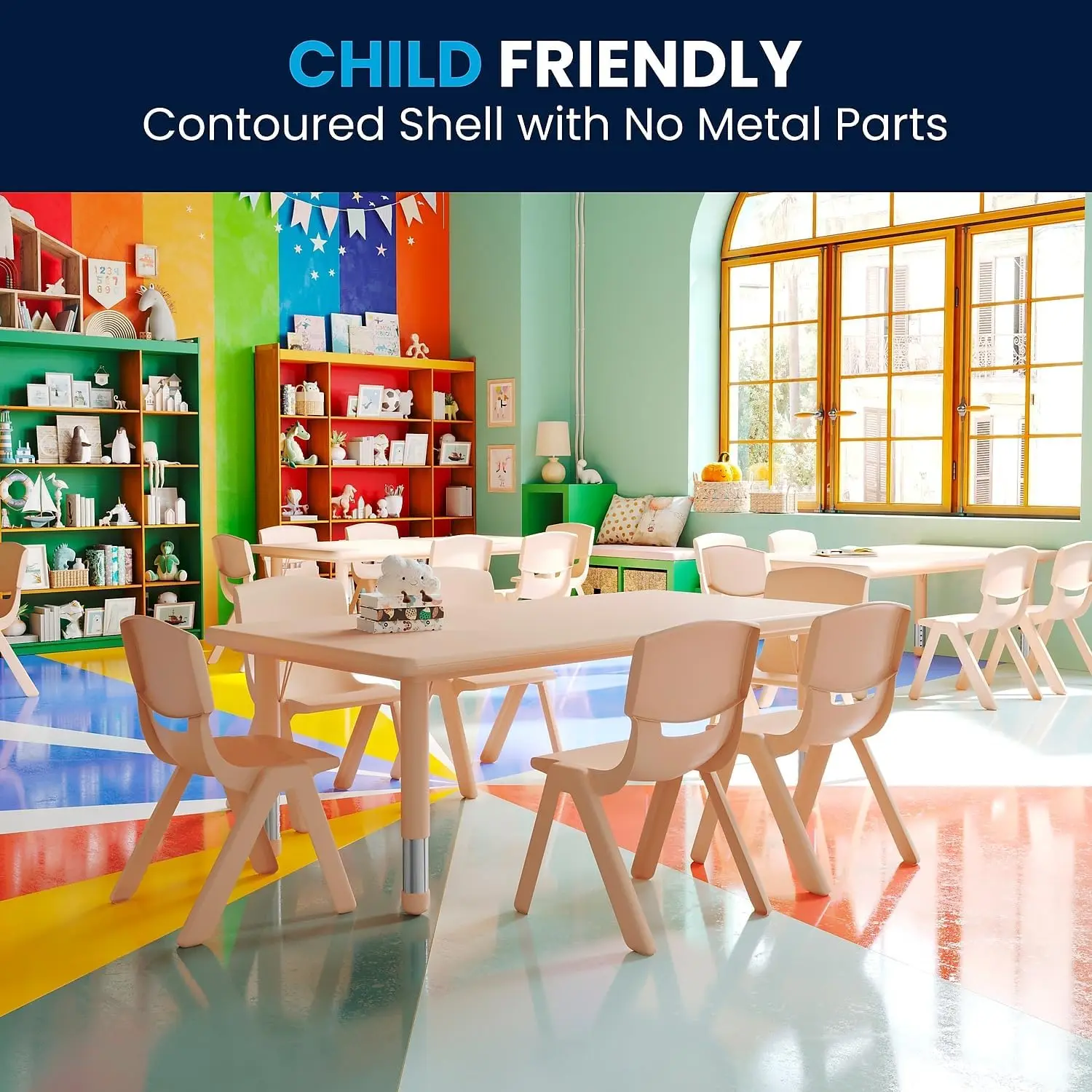 Flash Furniture Adjustable Classroom Activity Table with 6 Stackable Chairs, Rectangular Plastic Activity Table for Kids