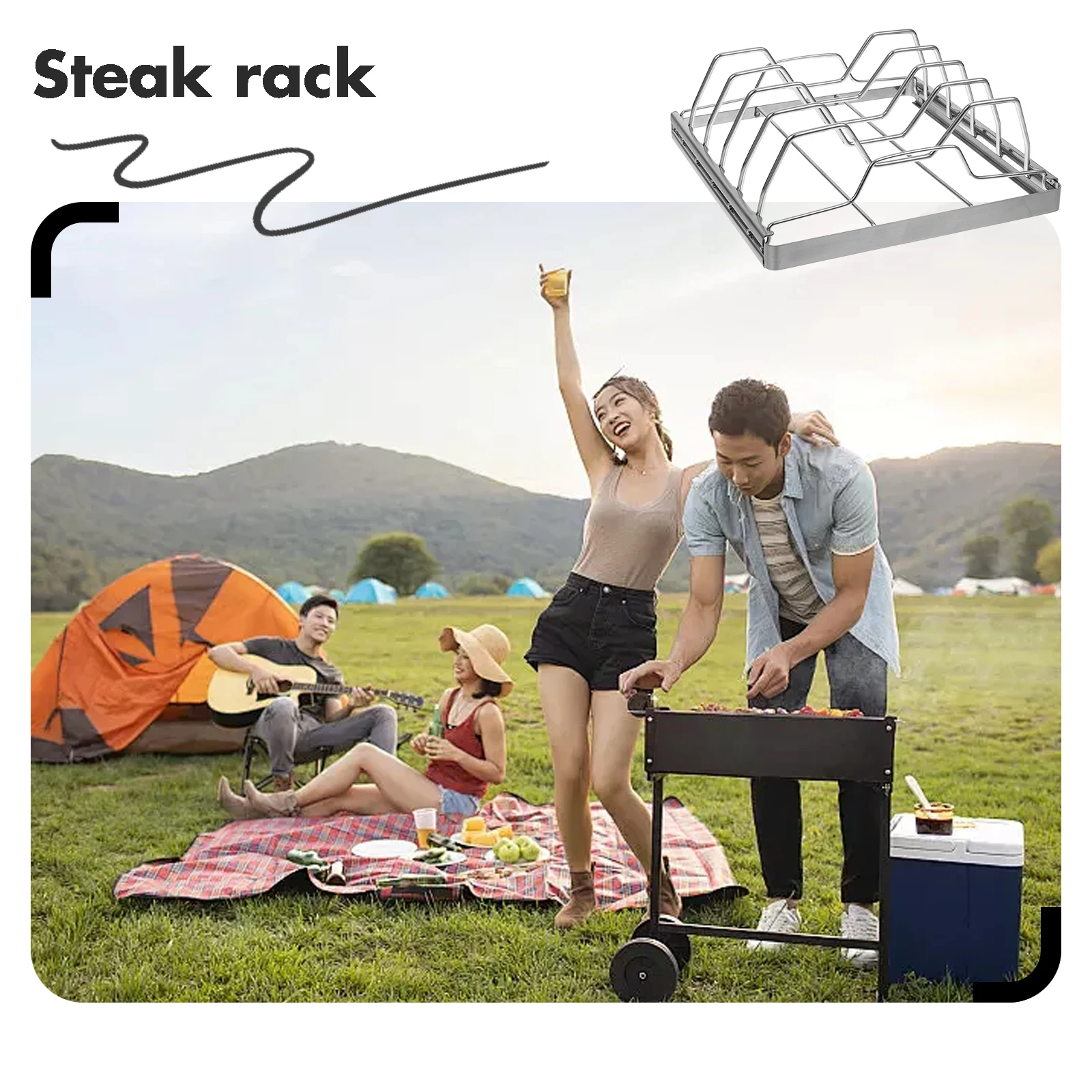 

Portable Bbq Rack Stainless Steel Grill Grate For Camping Picnic Roast Meat Chicken Steak Outdoor Barbecue Grill Accessory