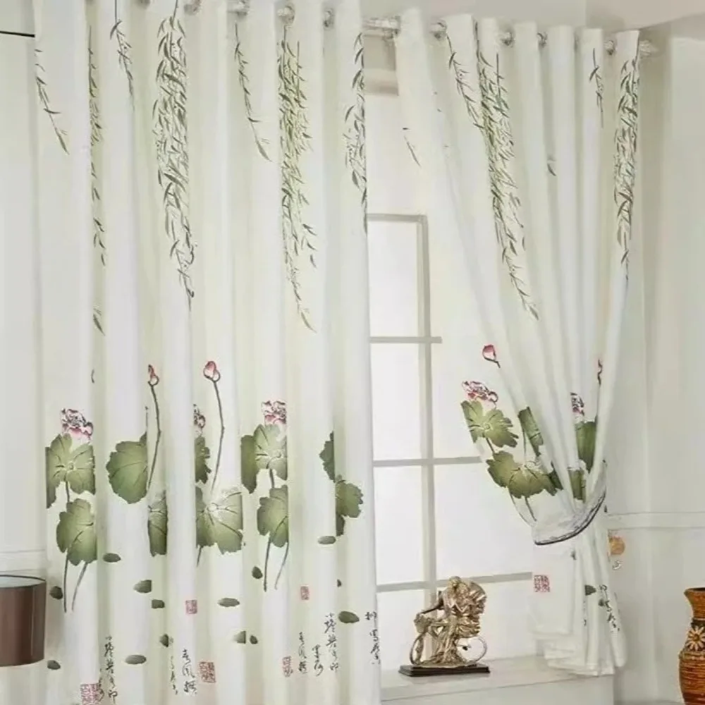 Special Price Chinese Style Semi Shading High Short Curtains for Bedroom Window Dormitory Rental Balcony Hook Custom Drapes