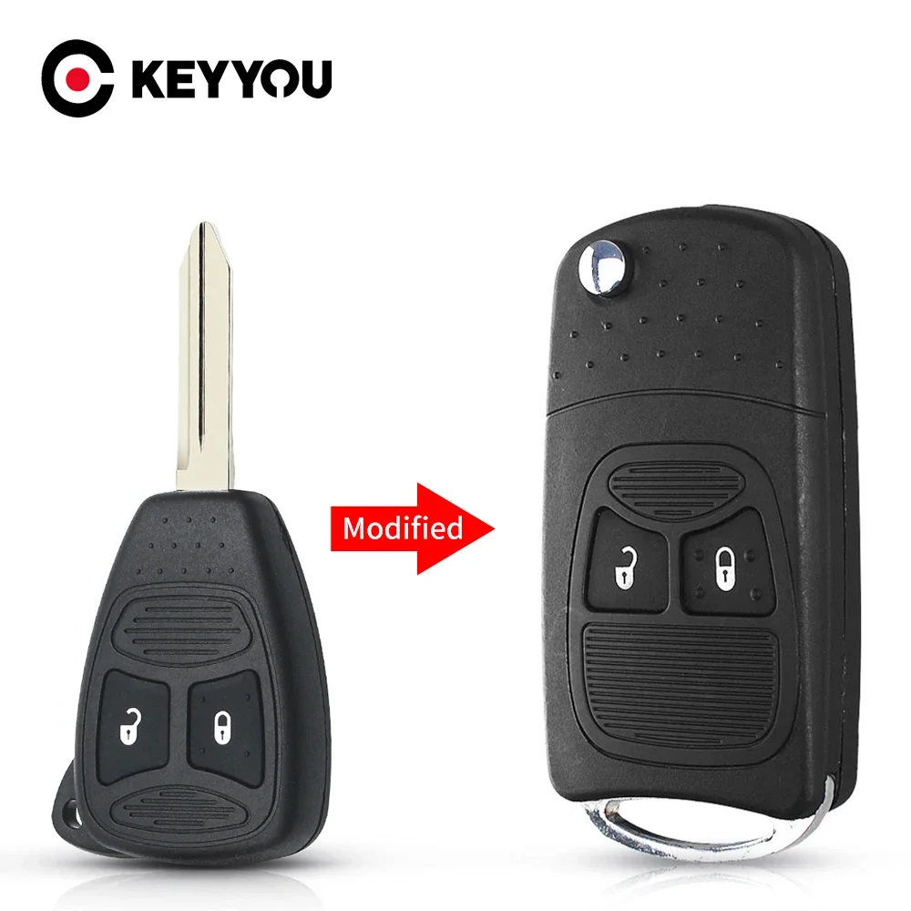 KEYYOU Remote modificato chiave pieghevole Flip Shell Case per Chrysler Jeep Compass Wrangler Patriot Remote Key Case Fob 2 Button