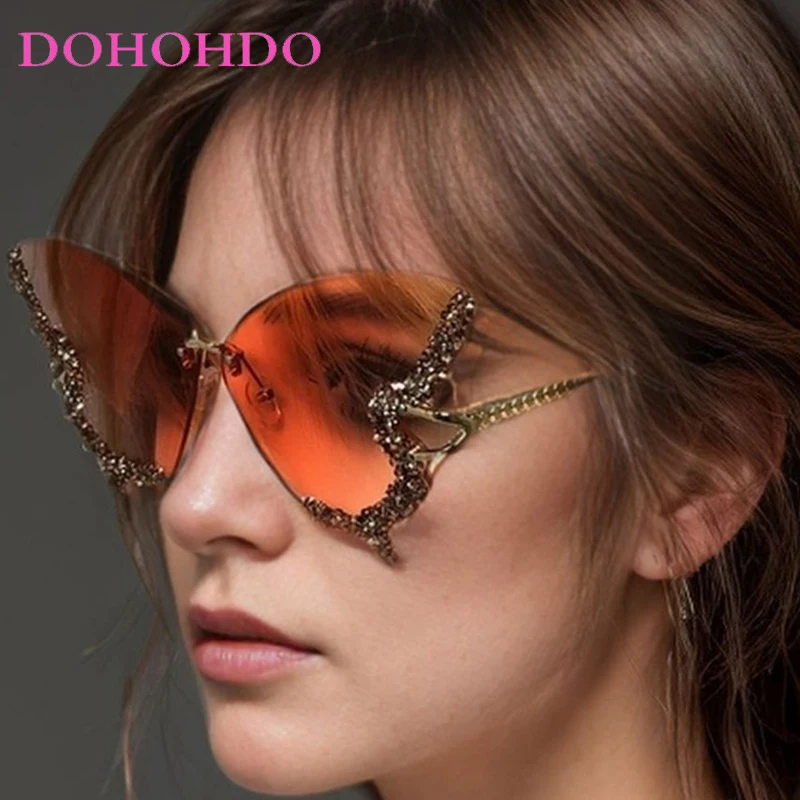 

Trend Diamond Butterfly Metal Frame Women Sunglasses Fashion 2025 New Rimless Men Sunglass Summer Traveling Luxury Eyewear UV400