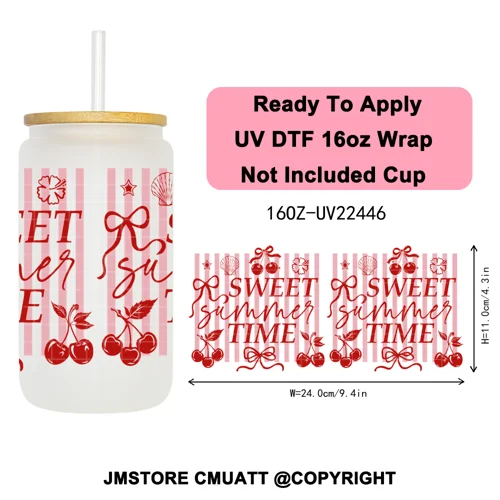 Neon Summer Salty Babe Coastal Quotes UV DTF Cup Wrap Ready To Apply Transfer Stickers For 16OZ Libbey Glass Can DIY Decoration