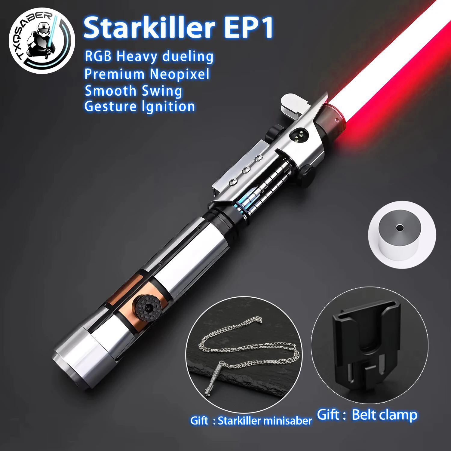 TXQSABER Starkiller EP1 High Quality Lightsaber Metal Hilt Laser Cosplay Gift Replica NeoPixel Lasers word Smooth Swing