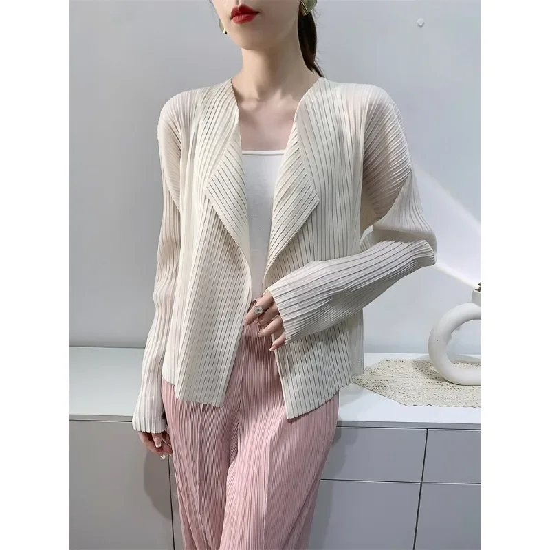 YUDX Miyake Pleated Cardigan Hundred Basic Solid Color Casual Long Sleeve Women\'s Short Jacket Niche 2024 Early Spring New