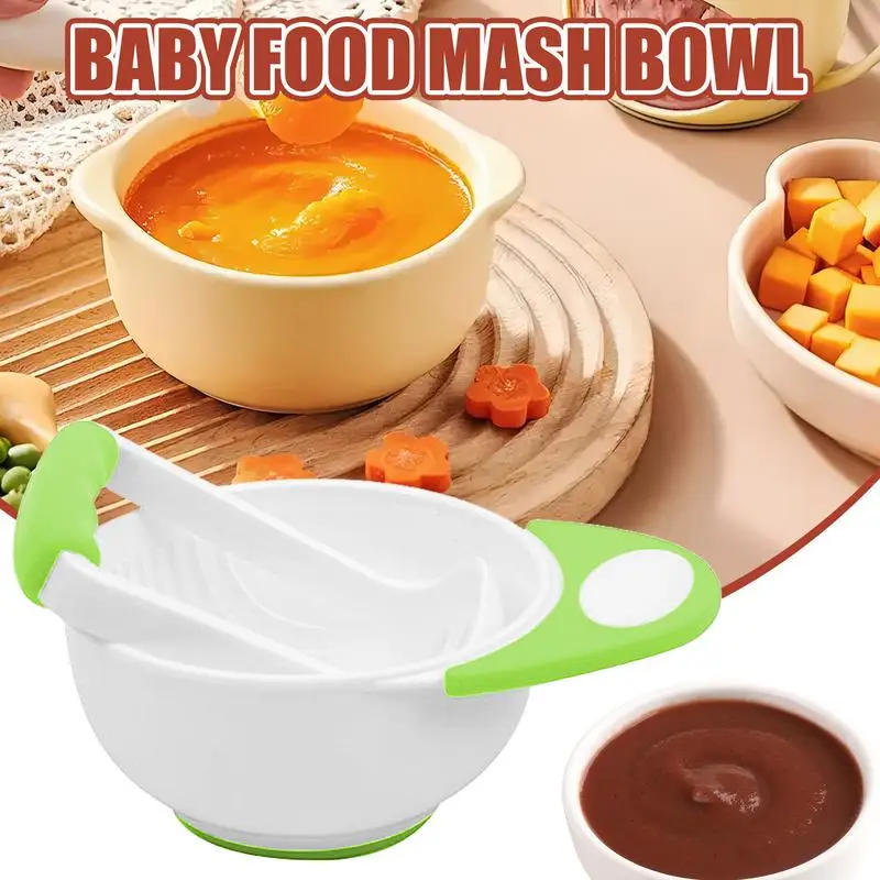 Food Grinder Bowl Food Serving Bowl With Grinding Rod Non-Slip Food Mill Bowl Anti-Scalding Food Crusher For Kids Food