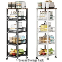 5 Tier Kitchen Storage Basket Floor Rack Microwave Shelf Cart Movable Pot Rack Room Trolley Storage Basket Kitchen Trolley