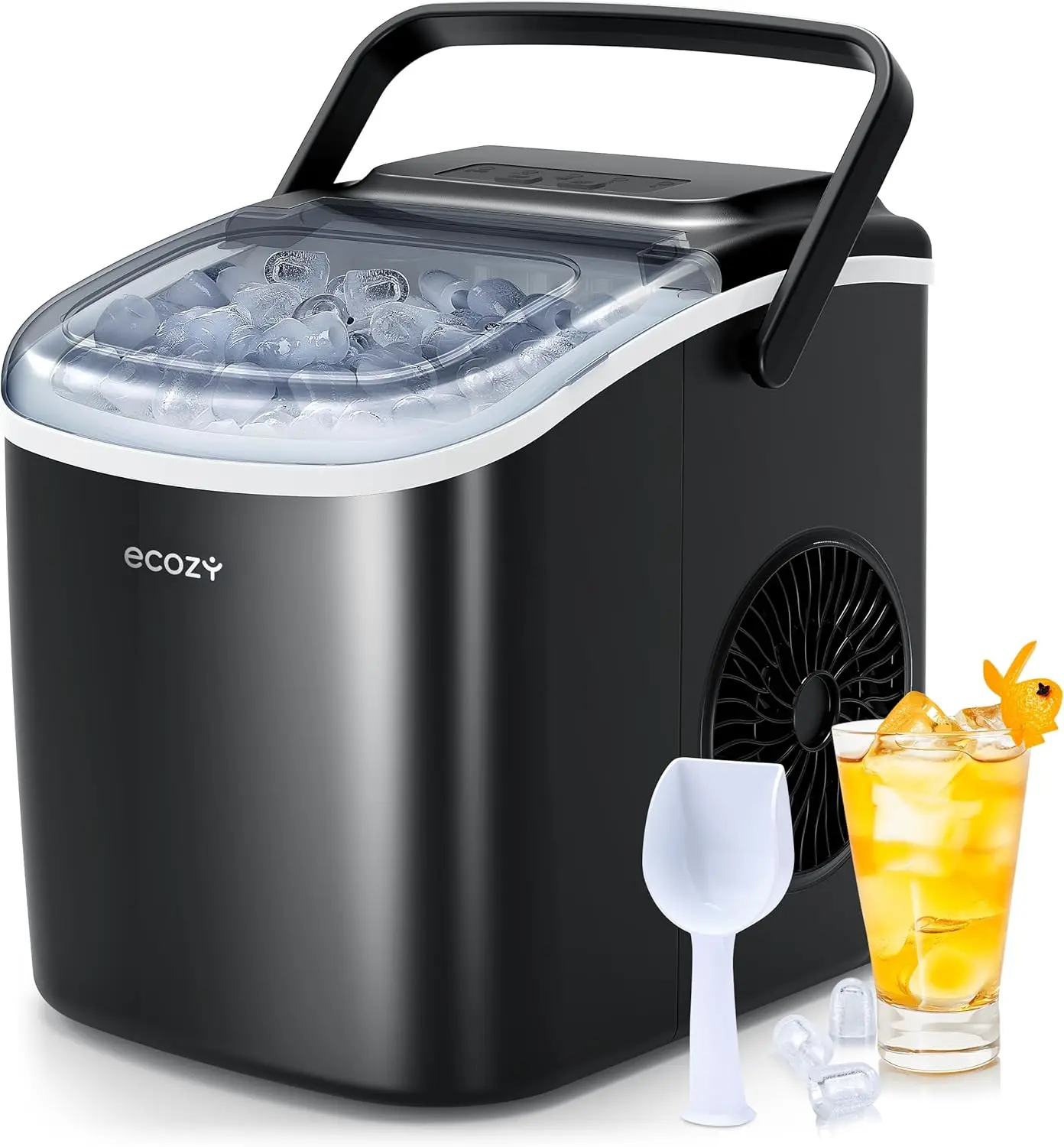 

Portable Countertop Ice Maker - 9 Ice Cubes in 6 Minutes, 26 lbs Daily Output, Self-Cleaning with Ice Bags, Scoop, and Basket