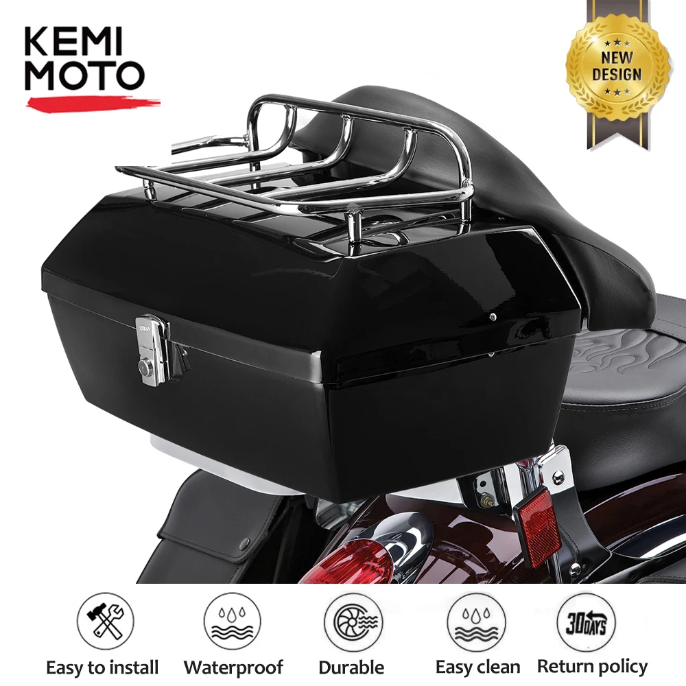 

KEMIMOTO 48L Universal Motorcycle Trunk Rear Storage Box Tail Luggage Trunk Case Toolbox W/Backrest Pad Scooter Motorbike