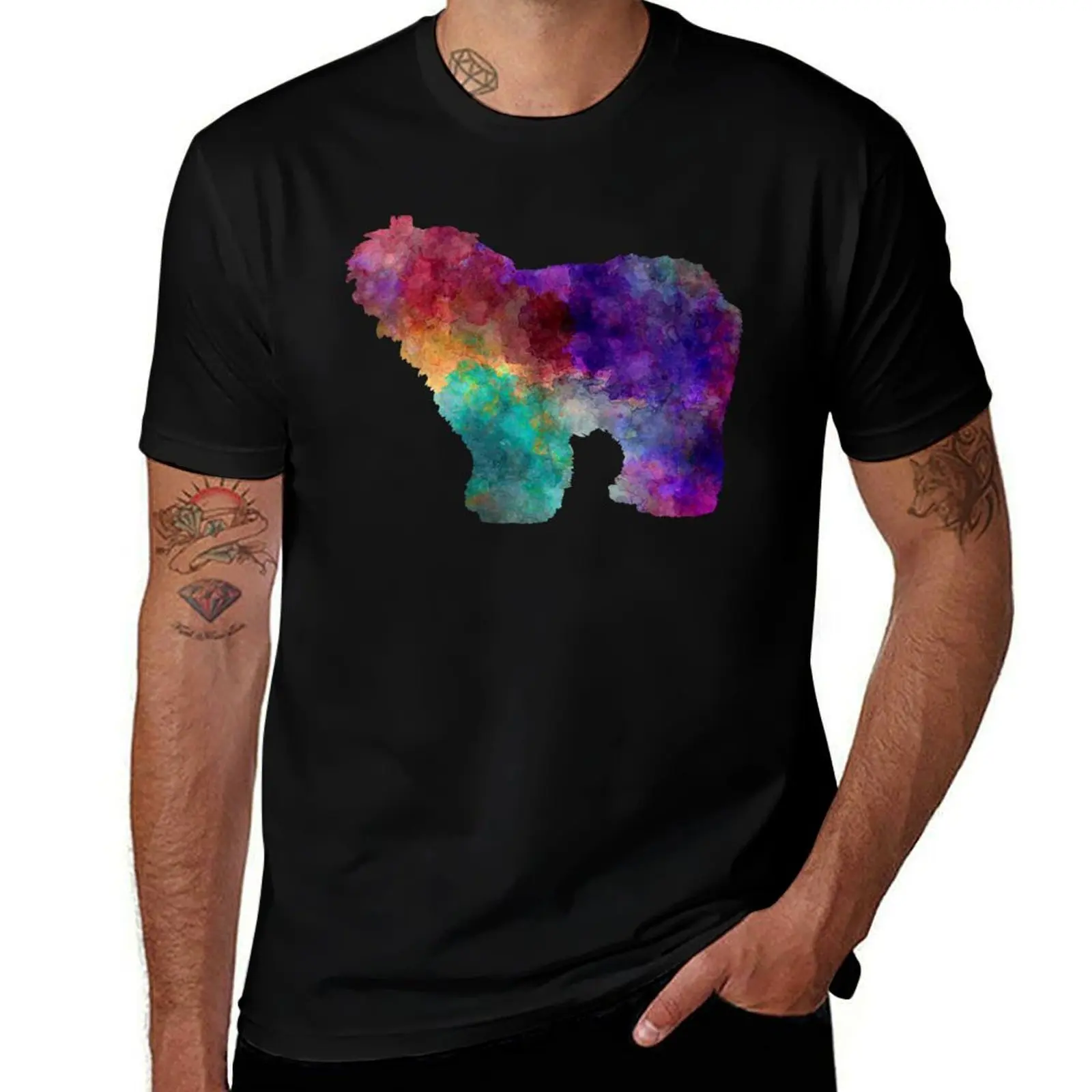 Camiseta con diseño de perro pastor inglés antiguo en acuarela, camiseta para festival de verano