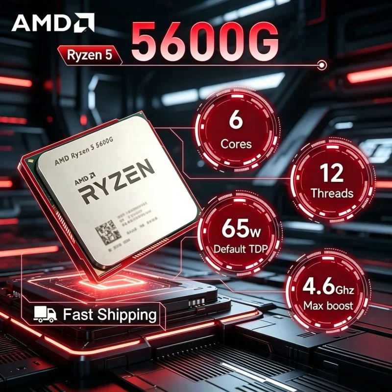 Procesador de Escritorio AMD Ryzen 5 5600G de 6 Núcleos y 12 Subprocesos a 4.4GHz, Socket AM4, Desbloqueado para Juegos, Económico, Enviado sin Embalaje de Marca