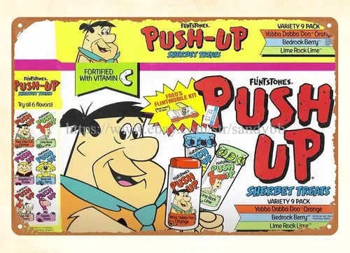 1992 Flintstones PUSH UP pops metal tin sign metal wall art decorating ideas