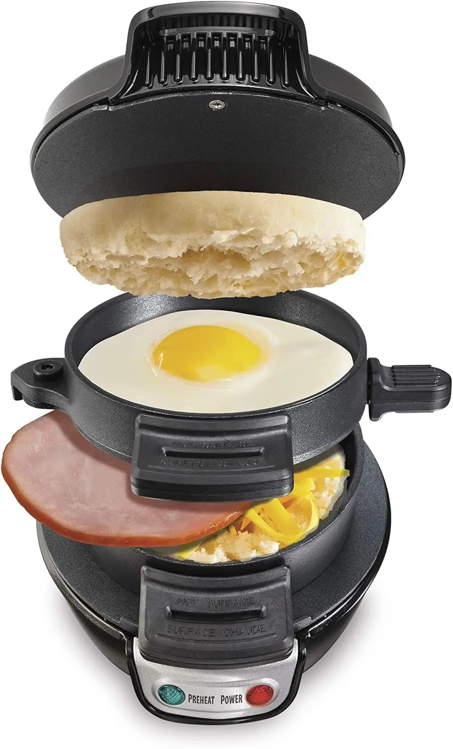

Breakfast Sandwich Maker with Egg Cooker Ring, Customizable for Muffins, Croissants, Waffles - Perfect Gift in Black