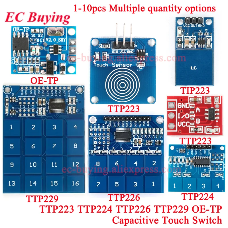 1-10Pcs 1/4/8/16 Channel TTP223 TTP224 TTP226 TTP229 Jog Digital Touch Button Sensor OE-TP Capacitive Switch Module for Arduino