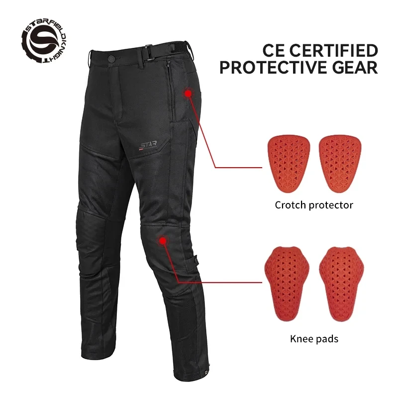 Star Field Knight New Motorcycle Riding Men's Pants Summer Mesh Breathable Black Motorbike Cycling Trousers With Protective Gear