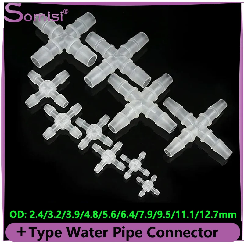 

5/10Pcs PP Water Connector Food Grade +Type 4-way OD2.4~12.7mm Splitter Pipe Tube Hose irrigate Joint Adapter Tapered Head Clear