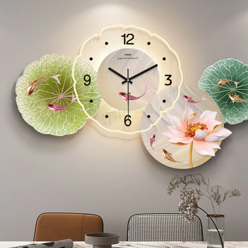 Decorative Wall Clock with LED Light Modern Luxury Silent Quartz Clock for Living Room Dining Room Home Decor