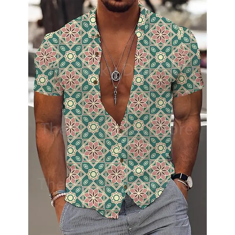 Stilvolle Herren Luxus Social Camisa Hawaii Blumen übergroße Kurzarmhemd Harajuku Vintage Muster Sommer Freizeit kleidung