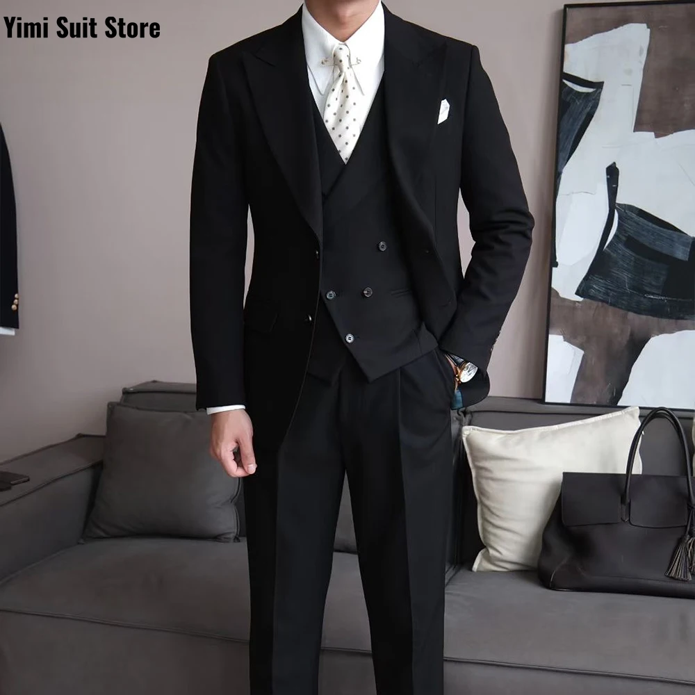 

Black High Quality Men's Suits sets 3 Pieces One Breasted Business Banquet Host Office Mens Suit Groom Formal Wedding Suits Set