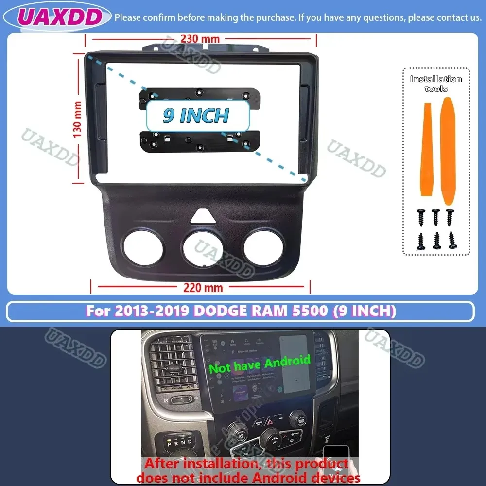 FOR 2013-2019 DODGE RAM 5500 9INCH 2 Din Car radio Android frame Center fascia cable video harness adapter dashboard canbus box - Detail 1