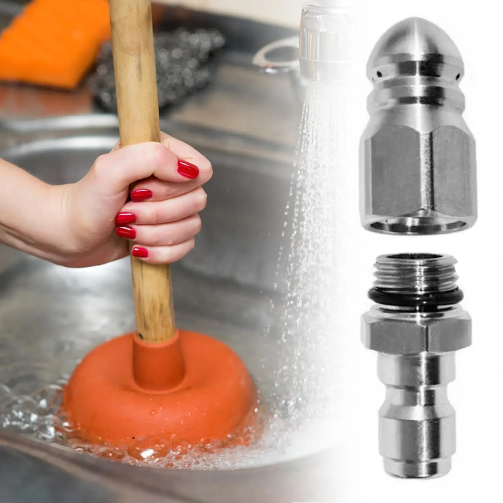 

Sewer Cleaning Nozzle 1/4 Inch Quick Connector Sewer Cleaning Nozzle Stainless Steel Unclogging Pipe Tool For Residential Home