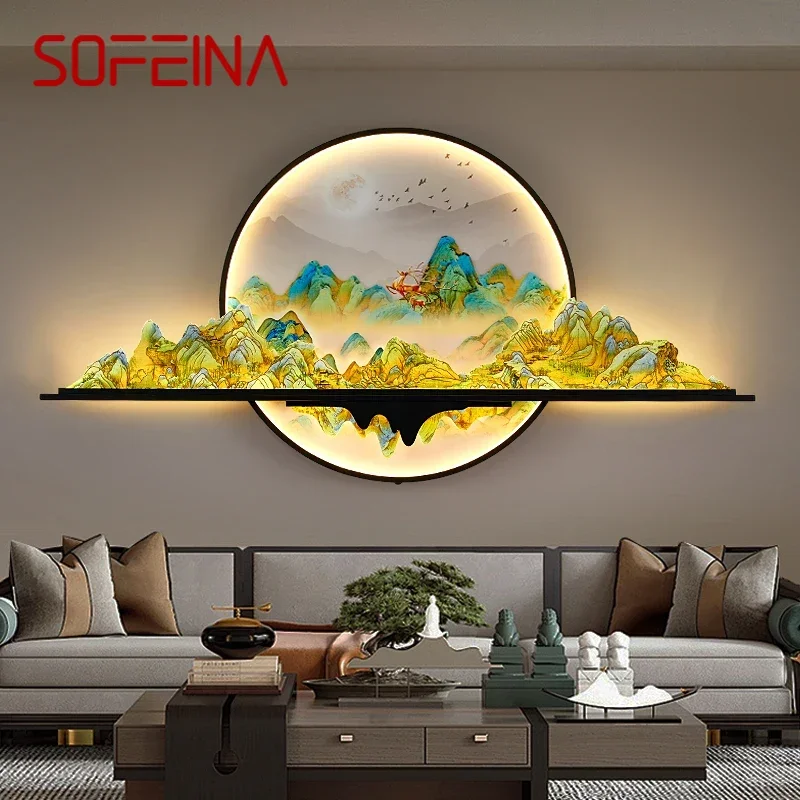 SOFEINA Modern Picture Wall Light LED Chinese Creative Landscape Mural Lamp For Home Living Room Study Bedroom Decor Painting