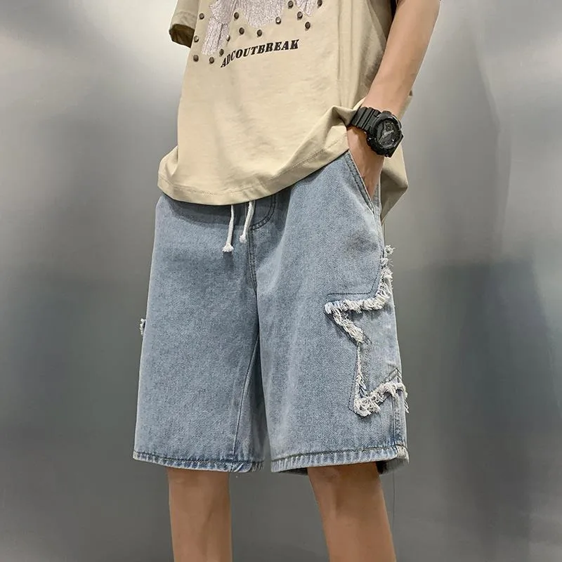 

Star Patchwork Shorts Men Vintage Denim Summer Basic Simple All-match Hot Sale High Waist Leisure Ulzzang Streetwear Chic Shorts