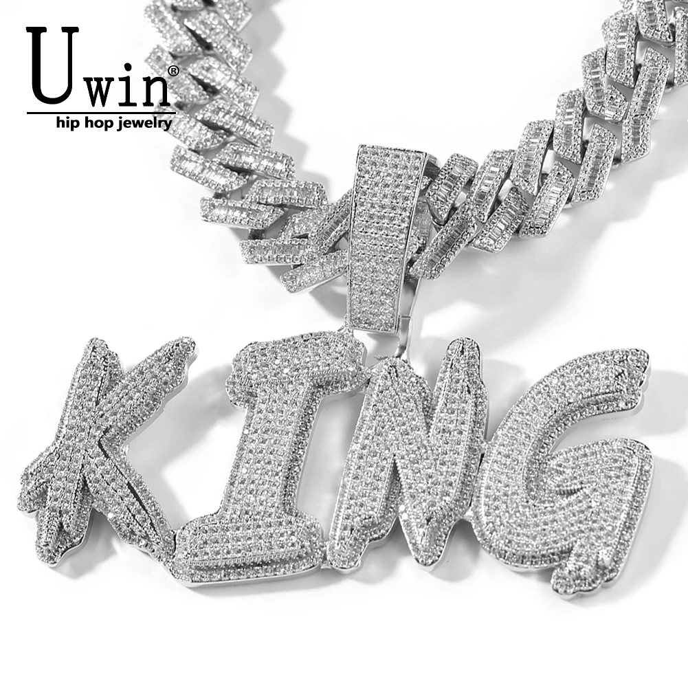 

Uwin Name Necklace Cursive Custom Letter Chains Script Iced Out Cubic Zirconia Paved Setting Men's Chain Personalized Gift